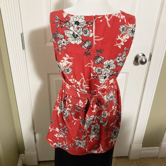 BOBEAU Dark salmon pink black white floral print sleeveless shirt ~ MEDIUM LARGE - Picture 13 of 13